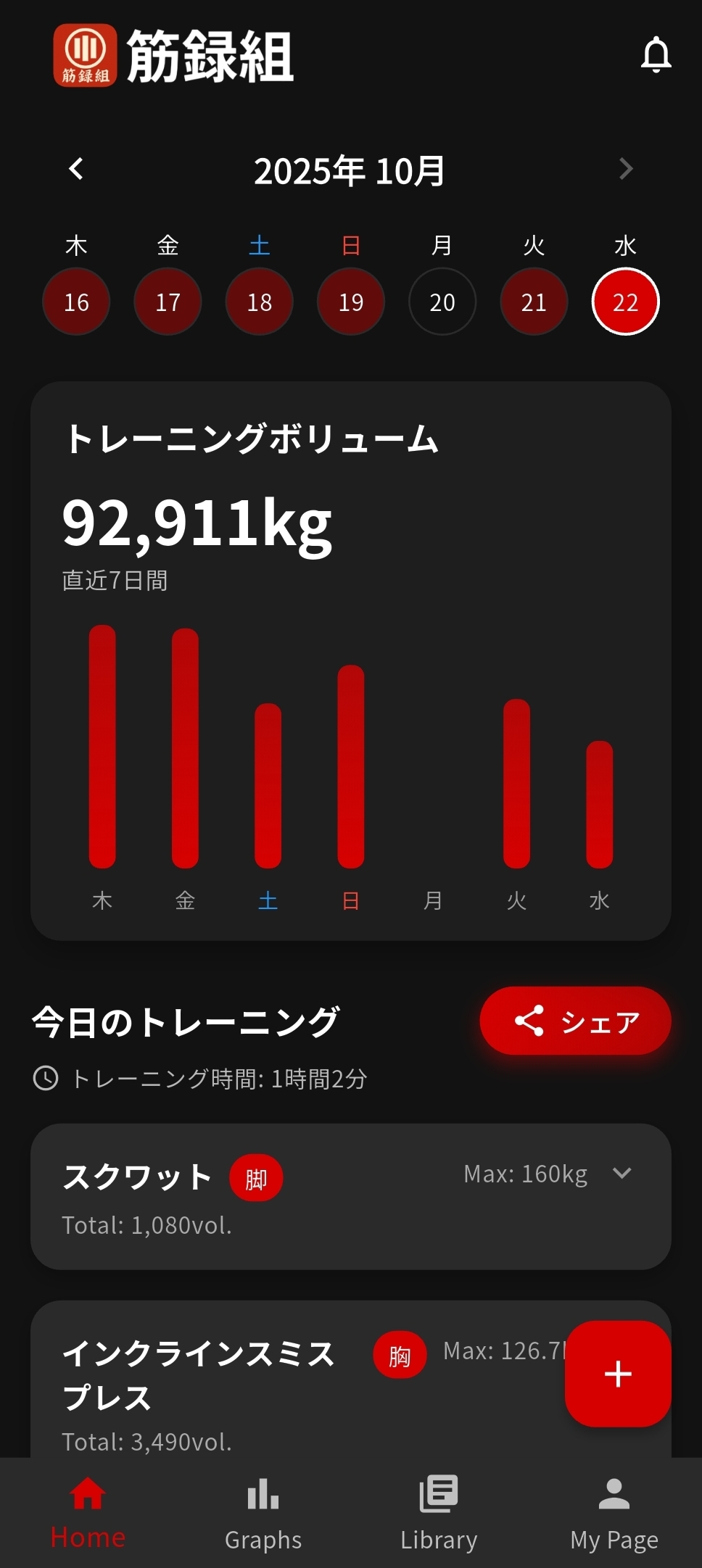 筋録組アプリ画面